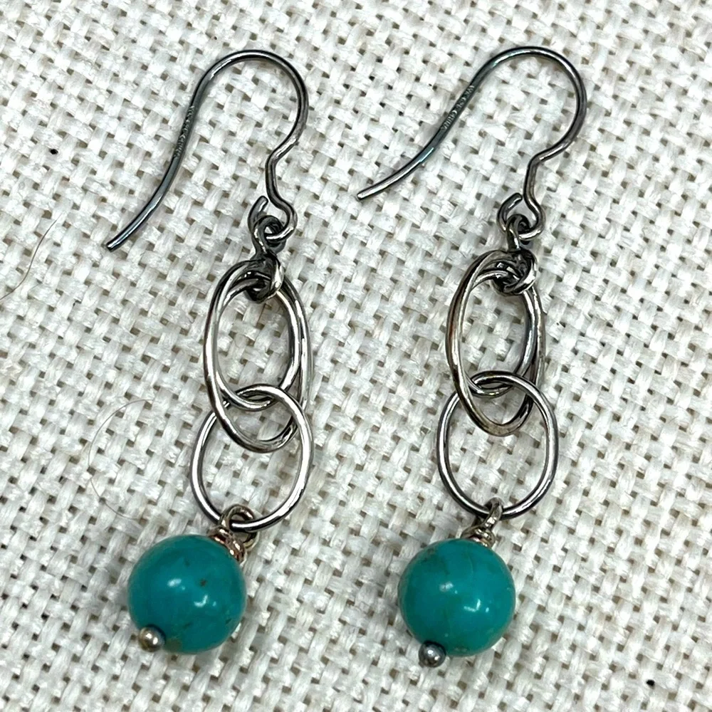 Vintage Whitney Kelly Sterling Silver Earrings with Turquoise Beads - Picture 1 of 16